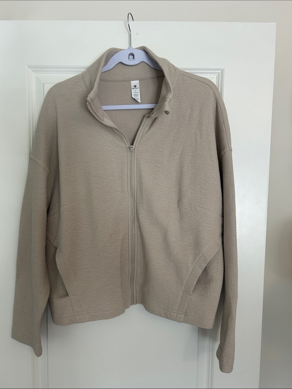 90 Degree By Reflex Taupe Knit Zip Bomber Jacket